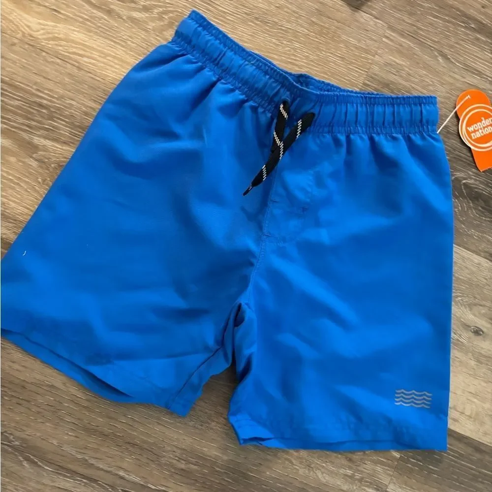 New Boys Wonder Nation Blue Swim Shorts Sz M 8